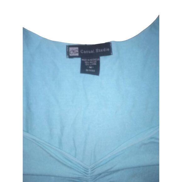 CASUAL STUDIOS women's medium light pastel teal blue sleeveless tank blouse - Picture 3 of 5